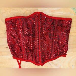 Red Sequin Decorative Waist Cincher S/M for Costume Cosplay Fun